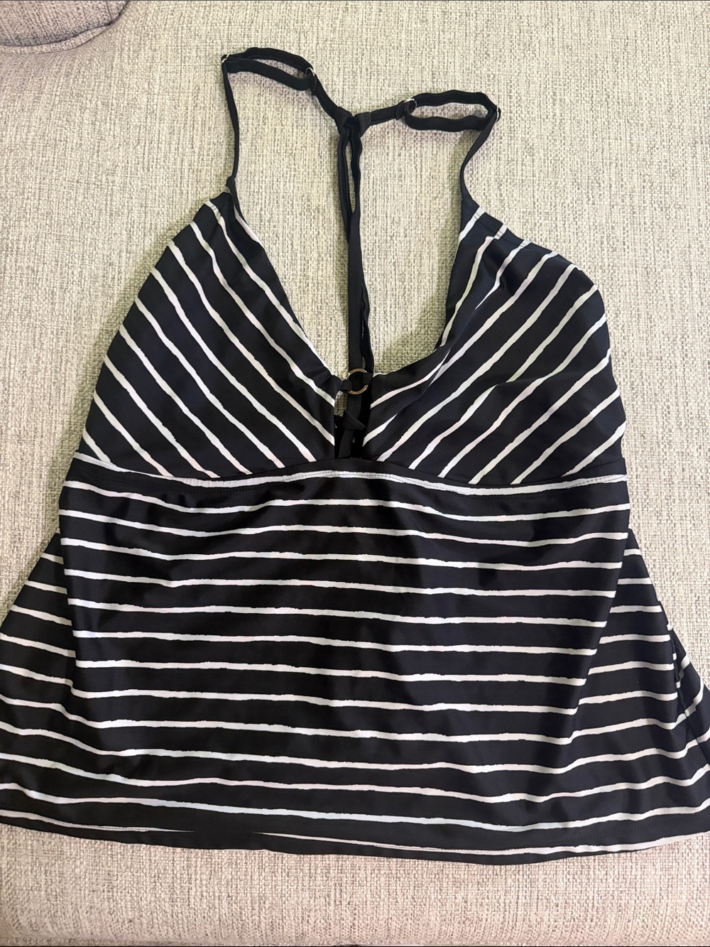 Time & Tru Black White Striped Tankini Top Swimwear Halter V Neck Plus Size 2x